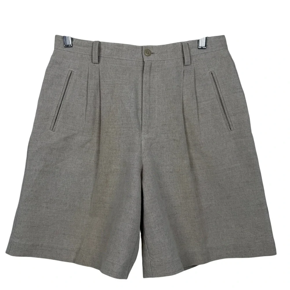 Liz Claiborne Lizsport Shorts Womens 12P Beige Linen Blend Pleated Bermuda B-371